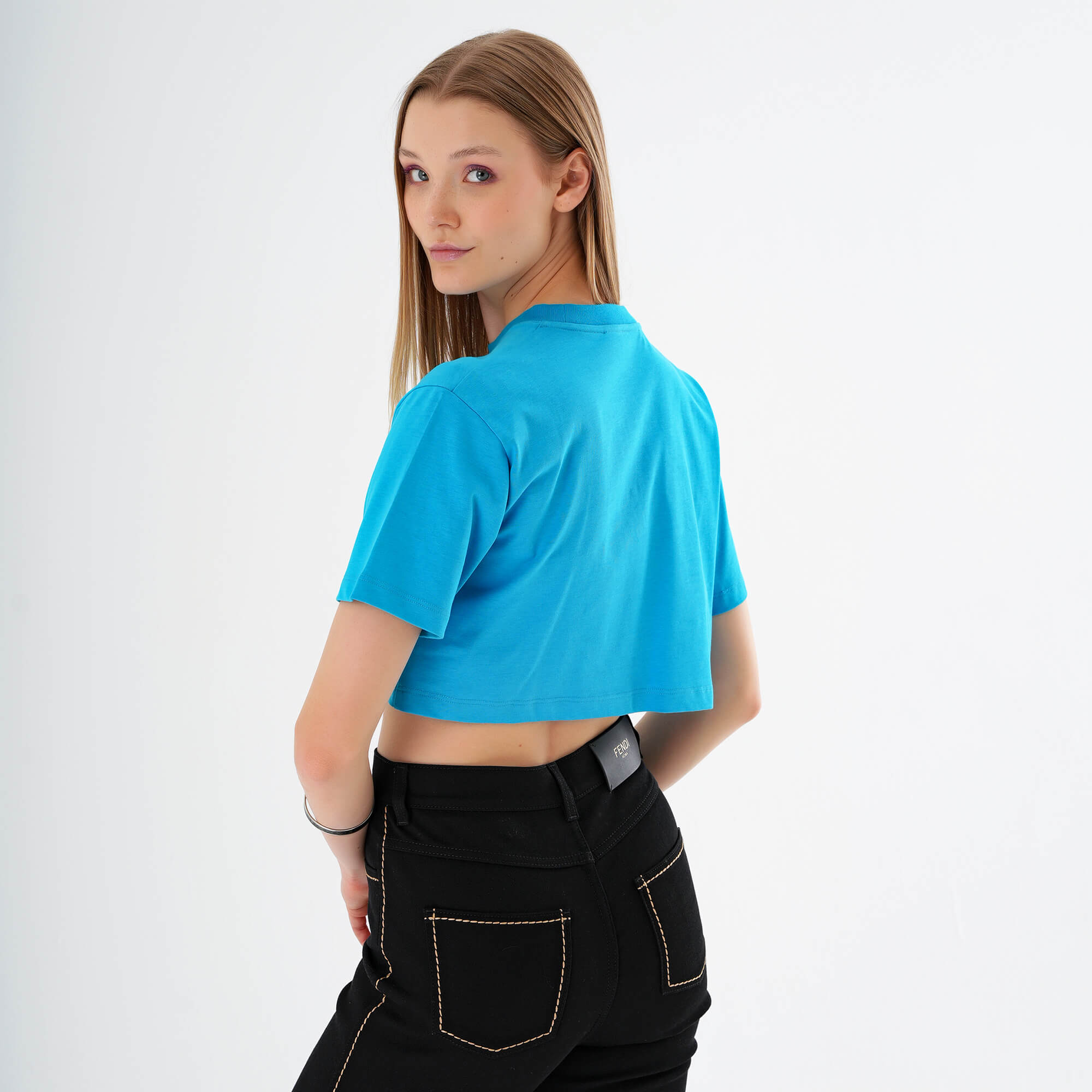 Off White - Blue Logo Printed  Cropped Tshirt M